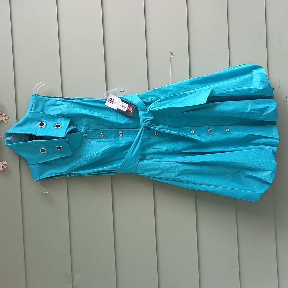 Frank Lyman Design Women's Open Back Turquoise Balloon Dress Grommet SZ 10 NWT